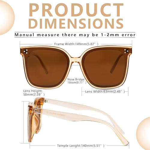 Image of Trendy TAC Polarized Square Sunglasses for Women Men, Oversized Lightweight TR90 Frame UV400 Protection