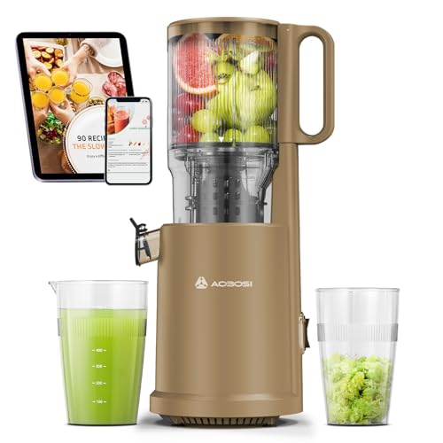 Slow Cold Press Juicer Machine: Electric Masticating Juicer Extractor Easy Clean - Whole Fruit Vegetable Juice Maker - Cold Pressed Slow Blender Juicer with Wide Large Chute Mouth