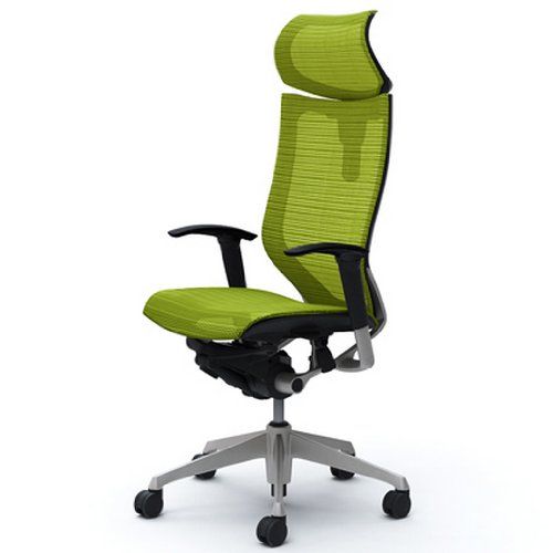 オカムラ オフィスチェア バロン 可動ヘッドレスト 可動肘 座メッシュ ライムグリーン CP81CR-FDH6