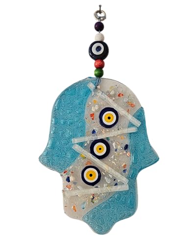 Main de Fatma œil turc en verre 12 x 20 cm, le cadeau de pendaison de crémaillère idéal