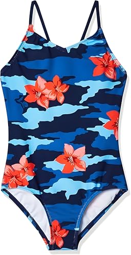 Kanu Surf Girls' Daisy Beach Sport 1-Piece Swimsuit, Rylie Navy, 4T