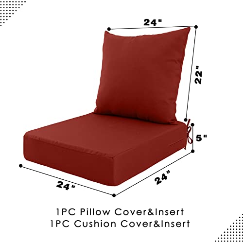 Idee-Home Deep Seat Patio Cushions, 24X24 Outdoor Cushions, Replacement Cushions Back Cushion, Outdoor Hampton Bay Patio Cushions For Backyard Couch Sofa, 2Pcs Set, Seat: 24 X 24 Back: 24 X 22 #TOP7