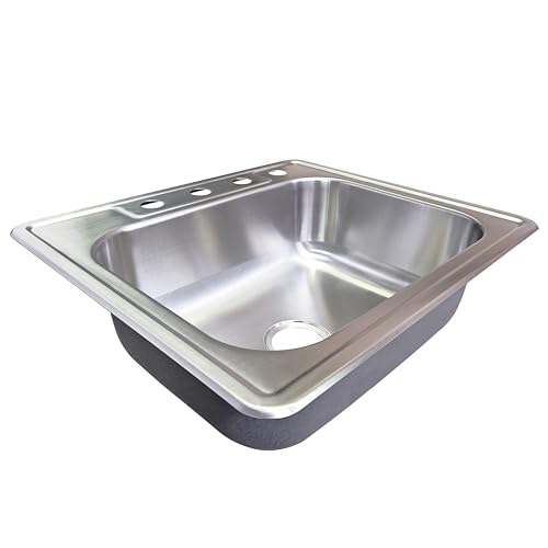 25-inch Stainless Steel Topmount 4-hole Drop-In Single Bowl 8-inch Deep Kitchen Sink by Westbrass - Used condition - US$111.95
