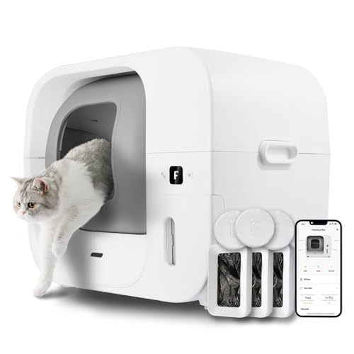 Furbulous True Odor-Free Automatic Self-Cleaning Cat Litter Box, Extra Large for 3–22 lbs Cats, Smart APP Control, Self-Pack & Refill System, 3 Waste Bags Included, Upgraded Model - White