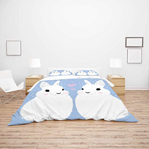 Housse de couette microfibre souple lit double drap motif lapin blanc maison - 4