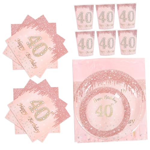 Zerodeko Rose Gold 40th Birthday Decor Party Napkins Plates Cups Set Tablecloth for Celebrati