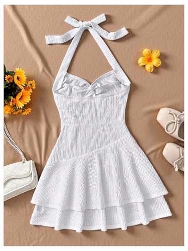 Girl's Twist Front Halter Mini Dress Y2k Layered Ruffle Tie Backless Party Cami Dresses2