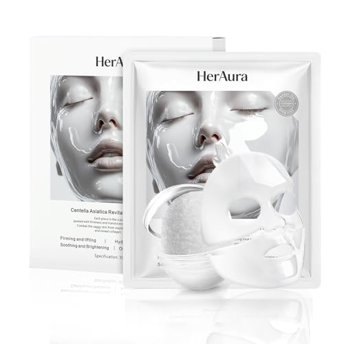 Image of Collagen Face Mask Skin Care Centella Asiatica Hydrating Hydrogel Masks 5-Pack,Soothing and Firming with Niacinamide, Vitamin C and 200Da Bio-Collagen for Sensitive Skin