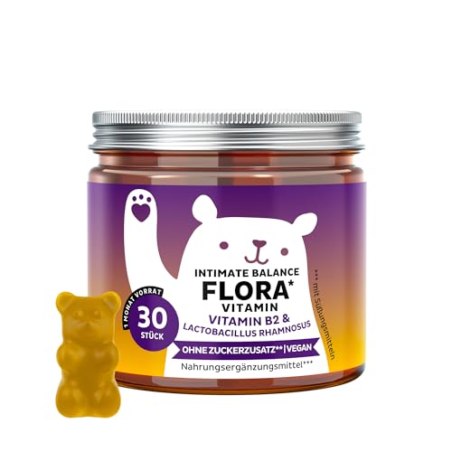 Intimate Balance Flora – Intimes Wohlbefinden – mit Vitamin B2 (Riboflavin) und C - Multivitamin – 30 Stück (1-Monats-Vorrat) – ohne zugesetzten Zucker, vegan – Bears with Benefits