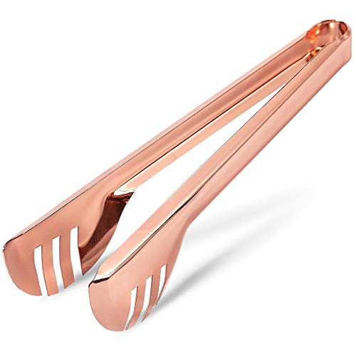 Salad Tongs - Stainless Steel Serving Tongs Copper-Coated Metal Server Tongs for Pasta BBQ Appetizers Pastries Rose Gold - 925 x 2 x 2 Inches