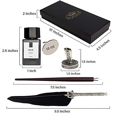 Calligraphy Set for Beginners, Wooden Dip Pen, Feather Quill, 19 Nibs, Ink Set, Gift Box