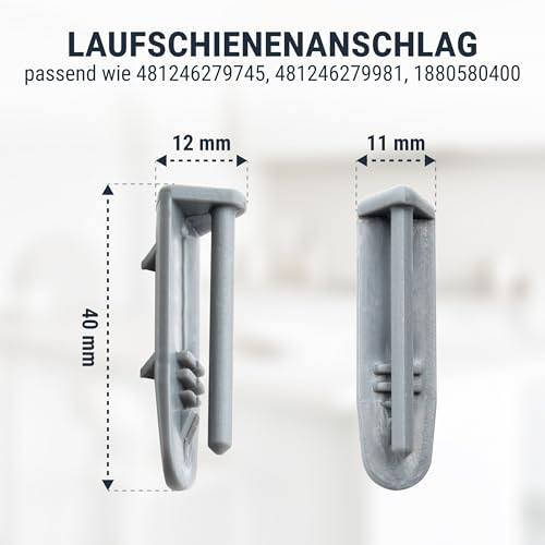 2x Laufschienenanschlag Spülmaschine hinten Endschienenkappen kompatibel mit Bauknecht, Ikea, Whirlpool, Beko Geschirrspüler Ersatzteile 1880580400