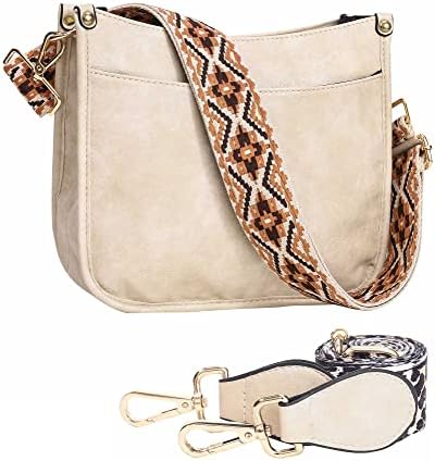 TopTTanBo Cross Body Bag Purses for Women with 2 Guitar Strap Vegan Leather Shoulder Hobo Handbags (beige)