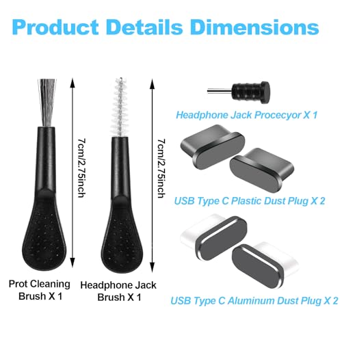 DOPENSPI 7-częściowy zestaw do czyszczenia złącza ładowania telefonu, wtyczka USB C, ochrona przed kurzem typu C, osłona przeciwpyłowa, osłona telefonu komórkowego, ochrona tabletu, pyłoszczelne