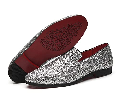 Mens Smoking Slipper Metallic Sparkling Glitter Tuxedo Slip On Dress Shoes Loafers Shoes (12.0 D(M) Us, Silver) #TOP5