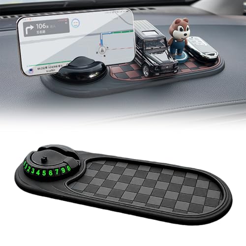 車用ノンスリップマット 携帯電話ホルダー 滑り止めパッド 超強力粘着 車 すべり止めシート 縦向き/横向き車載スマホスタンド 臨時駐車標識 ダッシュボードパッド トレイタイプ 鍵 カード サングラス 小物置き 車載アクセサリー スマホ 滑り止めマット Car Anti-Slip Mat (ブラック+グレー)
