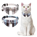 DILLYBUD Cat Collar with Bells Breakaway, Shirt Cat Collar for Girl Boy Cats with Removable Bow Tie Collar, 2 Pack Cute Plaid Kitten Collar Bowtie for Female Male Puppy Pets Safety Adjustable