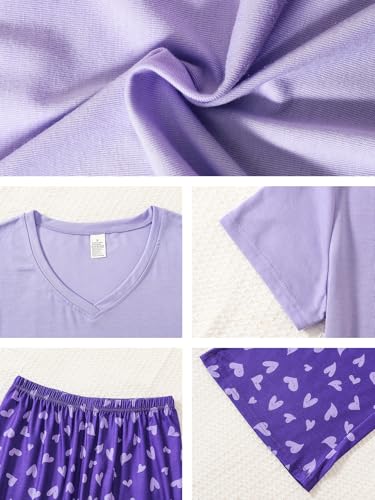 Image of YIJIU Women Soft Comfy Pajamas Cute Cat Short Sleeve Capri Pants PJS Set