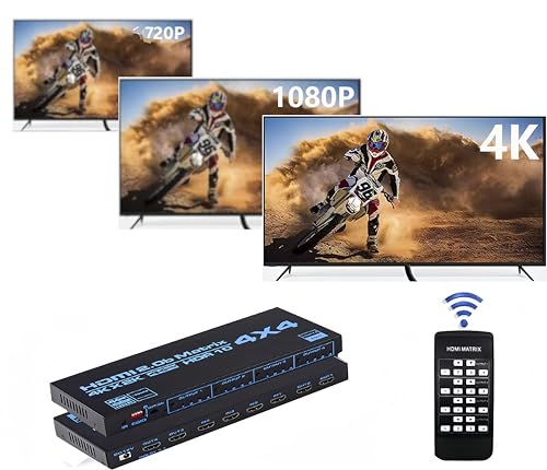 Explosive HDMI 2.0 4K Commutateur de matrice 4 x 4 sorties 4 en 4 sorties HDMI Matrix Video Switch Splitter HD 4K @ 60 Hz Prise en charge IR Contrôle 3D, EDID, Blu-Ray DVD avec lumières LED pour TV – vue 6