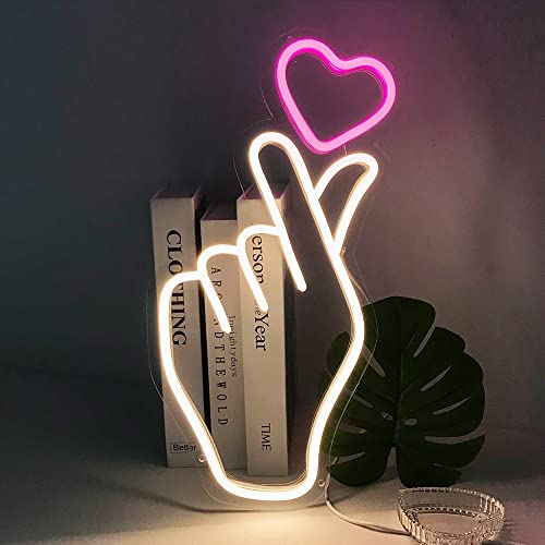 Finger Heart Neon Sign, Kpop Heart Gesture Neon Light Sign for Wall Decor, Game, Heart Hand Korean Decor Neon Signs Artwork for Home, Bedroom, Living Room, Café, Lounge by COLORNEON