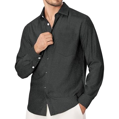 Lion Nardo Black Dress Shirt for Men Linen Shirts for Men Mens Linen Shirt Long Sleeve Mens Dress Shirts Button Up Shirt Cover