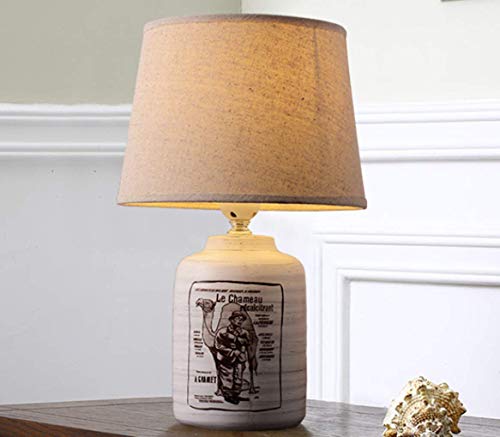 SSNCcNC B, Clásico Arte Cerámica Pequeña Lámpara de mesa Sencillo Casa de Campo Habitación Decorativo Luz de noche Pantalla de tela Creativo Lámparas de noche Estudiar Sala Hotel Villa