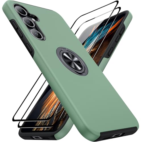 AOUIA for Samsung Galaxy A55 5G Case with 2 Screen Protector Military Protection Shockproof Samsung A55 5G Phone Case with 360 Rotating Ring Kickstand for Samsung A55 Alpine Green