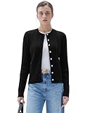 SUUKSESS Women Cable Knit Cashmere Blend Sweaters Crew Neck Button Up Chunky Cardigan Long Sleeve Cropped Fall Fashion Outfits Jackets (Black, L)