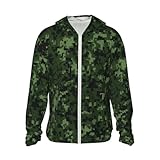 FHEBNDS Herren UPF 50+ Sonnenschutz Hoodie Jacke Full Zip Langarm Grün Armee Digital Camouflage Sun...