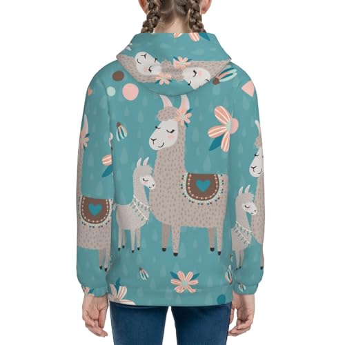 Teal Mama Llama Kids Pullover Hoodies Boys Sweatshirts Girls Athletic Clothes with Pocket4