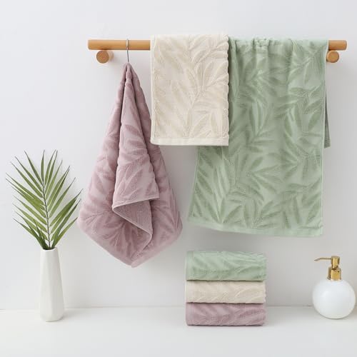 Pidada Hand Towels Set of 2 Leaf Pattern 100% Cotton Absorbent Soft Decorative Towel for Bathroom (Green) by Pidada - Image 2
