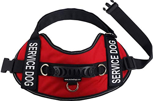 Activedogs Air-Tech Cordura Working Dog Vest Harness, Large Girth 25"-35" W/Handle, Ada Cards + Reflective Service Dog Patches - Red #TOP7