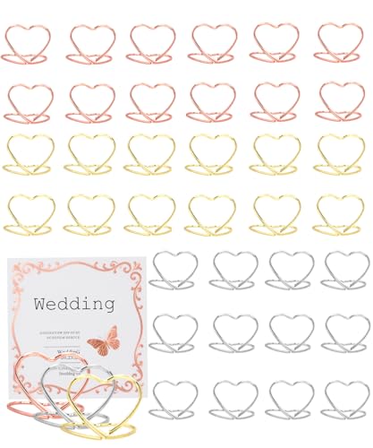 YUCHIYA 36 Pcs Heart & Table Number Holders - Rust-Resistant Metal Place Card Stands for Weddings, Office & Home Decor(Multicolor)