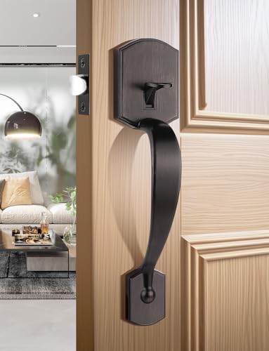 Image of Tinewa Camelot Trim Lower Half Handleset, Oil Rubbed Bronze Finish, Upgated Entry Door Handle with Accent Wave Door Lever for Electronic Keypad with Drop Interior Left Handed Lever