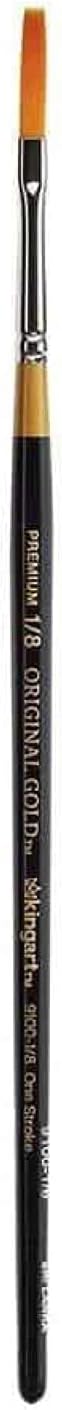 KINGART Premium 5 pc. Original Gold 9100 Series ONE Stroke Artist Brush Set, Synthetic Golden Taklon Hair for Acrylic, Oil, and Gouache Paint, Short Handle, 5 Sizes: 1/8", 1/4", 1/2", 3/4", 1"