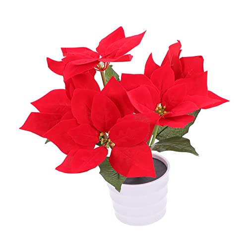 BESPORTBLE 1 Pc Luces Navideñas Flor Nochebuena Iluminada Luz La Maceta Navidad Nochebuena Con Purpurina Artificial Lámpara Jardín Flor En Maceta Rojo Escritorio Batería Integrada
