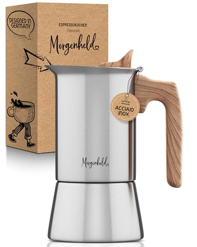Morgenheld Caffettiera espresso STYLE in acciaio inossidabile - 4 tazze 200ml - Macchinetta del caffè espresso per piano a induzione, fornello a gas, moka Espresso