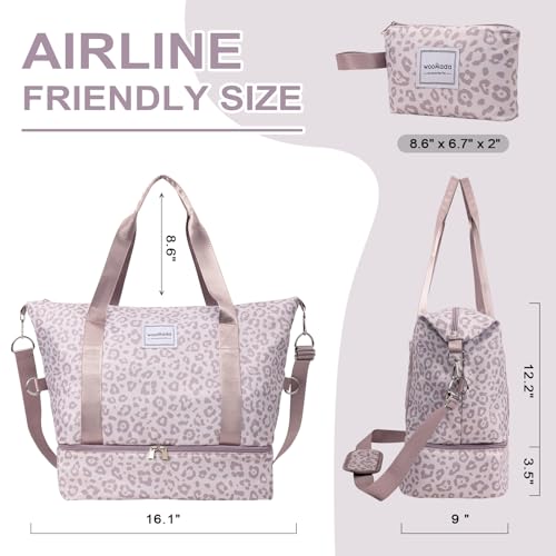 WOOMADA Weekender Bag for Women, Travel Duffel Bags with Shoe Compartment & Wet Pocket, Personal Item Bag for Airlines, Overnight Bag with Toiletry Bag, Sport Gym Tote Bag(brown leopard) — view 2