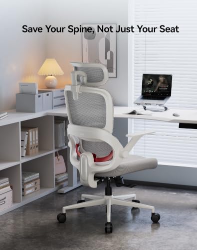 Image of SIHOO B100 SE Office Chair, Soft Memory Foam Desk Chair with Adaptive Lumbar Support & 2D Flip-up Armrests, 135 tilt Computer Chair for Home Office, White
