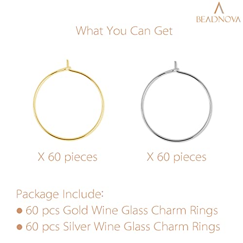 image for BEADNOVA Wine Glass Charm Rings 120pcs Gold and Silver Plated 25mm Bea