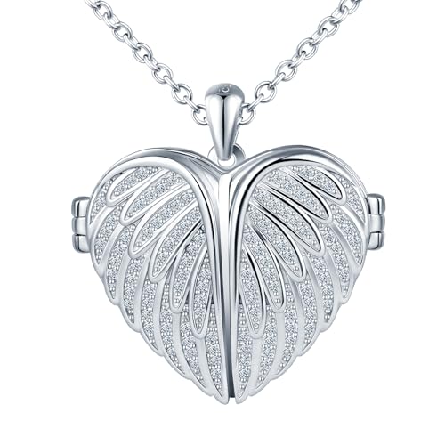 Cadena abierta para imágenes en plata 925 con medallón de corazón y alas