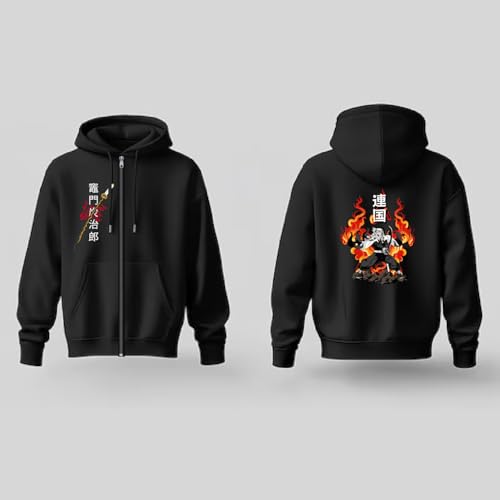Image of Anime Zipper Hoodie for Men Stylish | Regular Fit Demon - Slayer Printed Hoodie | Cotton Fleece Long Sleeve Zip Up Hoodie Sweatshirts