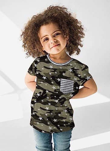 Girls Camo Shirt Kids Camouflage Stars Stripe T Shirt Summer School Tees Short Sleeve Sport Tops with Pocket4
