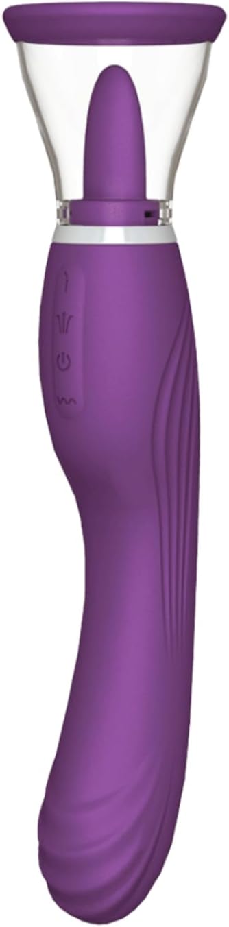 3-in-1 Vibrator with Clit-Licking Tongue & Pussy-Pump - G-Spot Dildo Sex Toys - 8x8 Vibration Functions - Hypoallergenic Silicone - 10.25 Inches Rechargeable - Purple