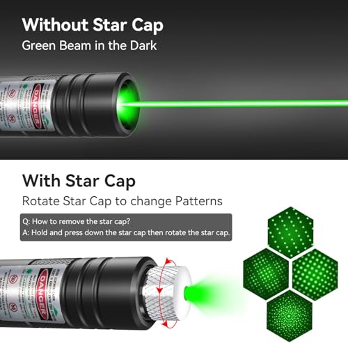 IVVTRYI Long Range High Power Tactical Green Beam Flashlight Laser Pointer rechargeableUSB Laser Pointer Cat Toys with Star Cap Adjustable Focus for Teaching Outdoor Hunting