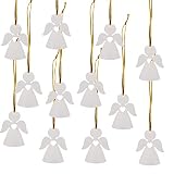 Logbuch-Verlag 12 kleine Engelanhänger flach Holz weiß Gold Engel zum Aufhängen Kommunion 4,5 cm - Christbaumschmuck Schutzengel