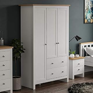 Vida Designs Arlington Wardrobe 3 Door 2 Drawer Bedroom Furniture Clothes Rail Storage (White)