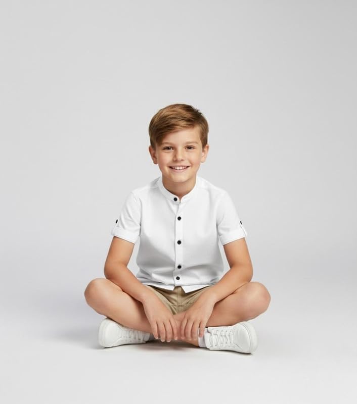 Image of Elegant Boys Shirt in Solid Pattern with Long Sleeves - Soft Fabric Ideal for Kids' School & Outings