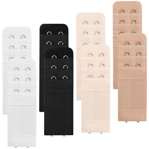 Bra Extender 2 Hook 3 Row - 8 Pcs Women's Comfortable Elastic Bra Strap Extenders, Soft & Adjustable Underwire Band Extender for Plus Size, Maternity & Everyday Wear