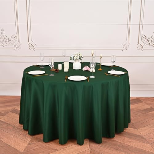 FXKS 8 Pack Hunter Green Round Tablecloth 120 Inch Tablecloths,Stain and Wrinkle Resistant Polyester Circle Table Cloth,Washable Fabric Orange Round Tablecloth for Wedding Banquet Party by FXKS - Used condition - Image 2